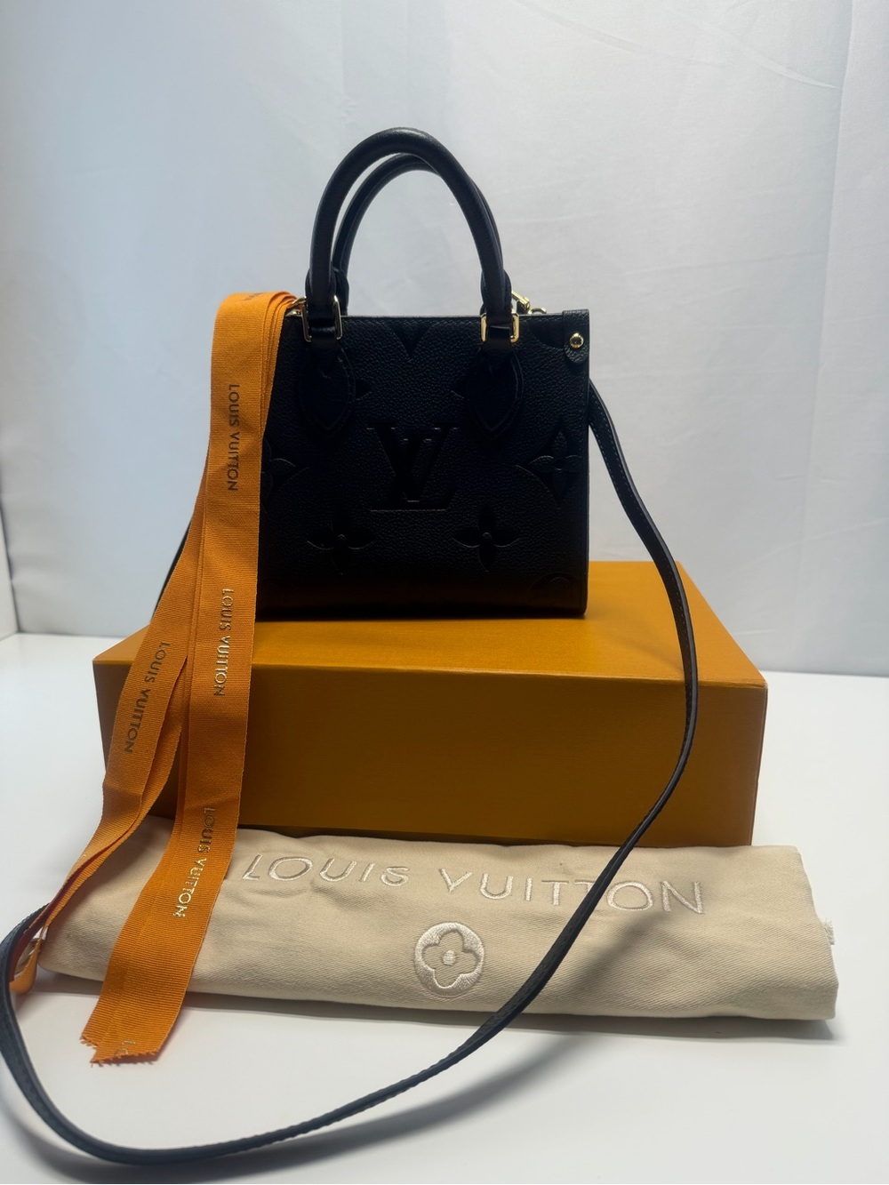 Louis Vuitton Black on the go BB Leather Mini Satchel with Orange Ribbon